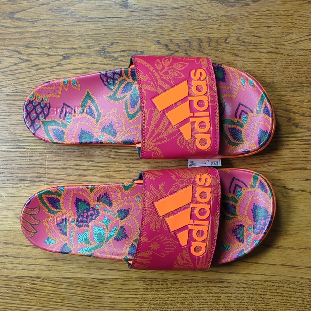 NWT FARM Rio Slide Sandals Adidas Collaboration Women's Size 11 Red Floral Print - Picture 5 of 14